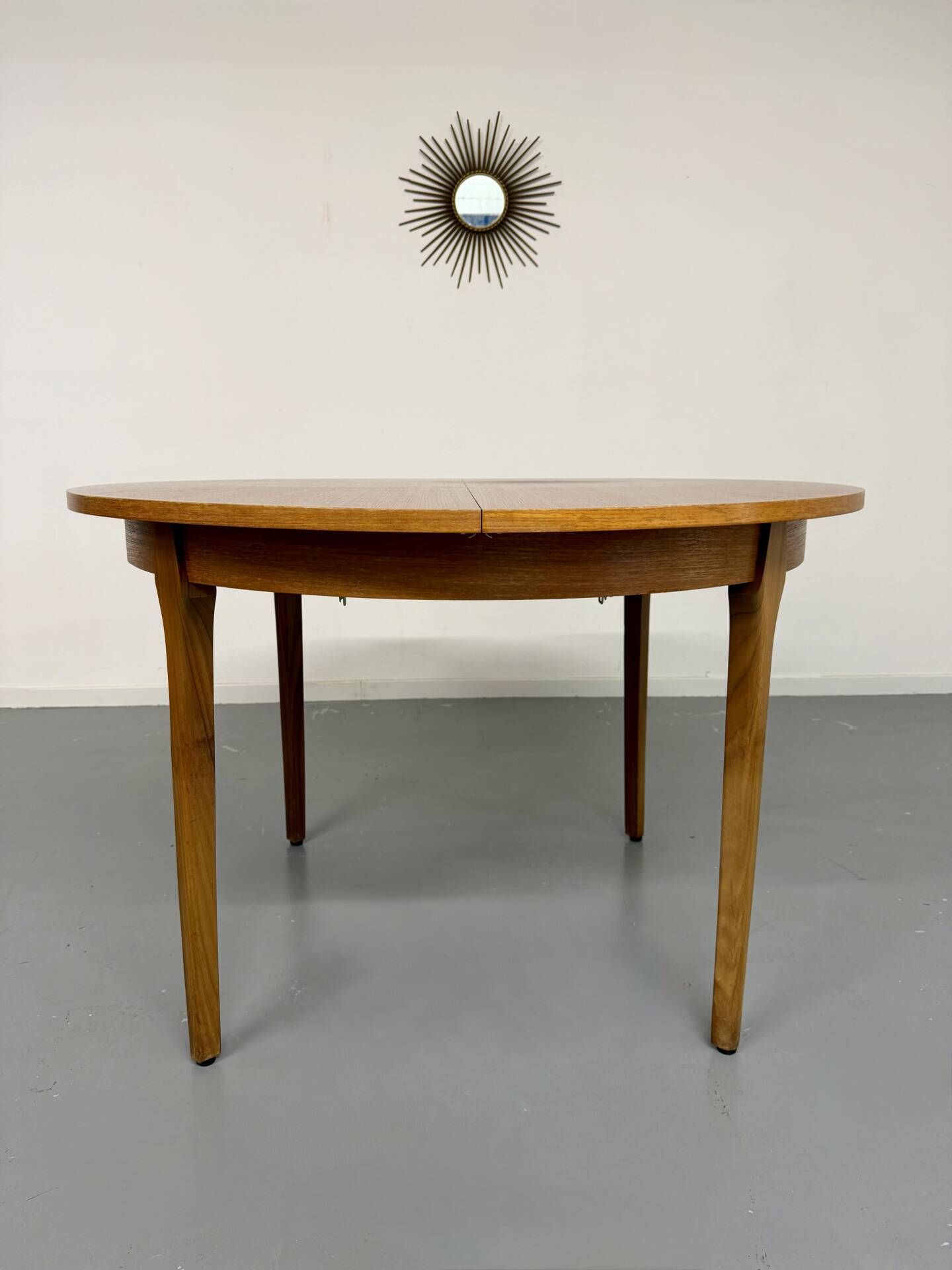 Vintage teak extendable round dining table Scandinavian design 1960s
