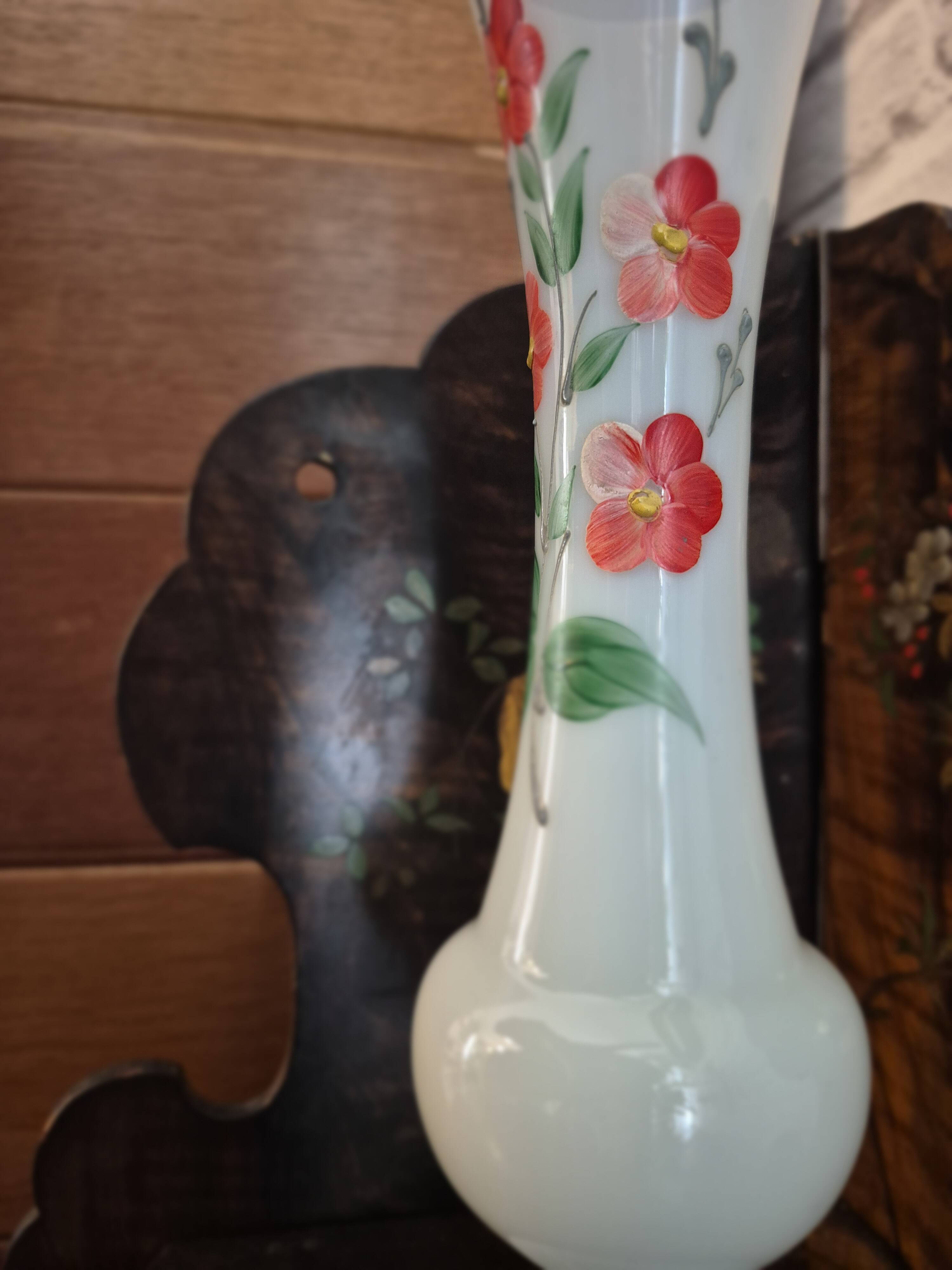 Vintage painted opaline soliflore vase