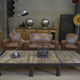Table basse industrielle en métal et sapin 1950