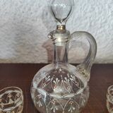 Service à liqueur en verre émaillé de blanc et de orange