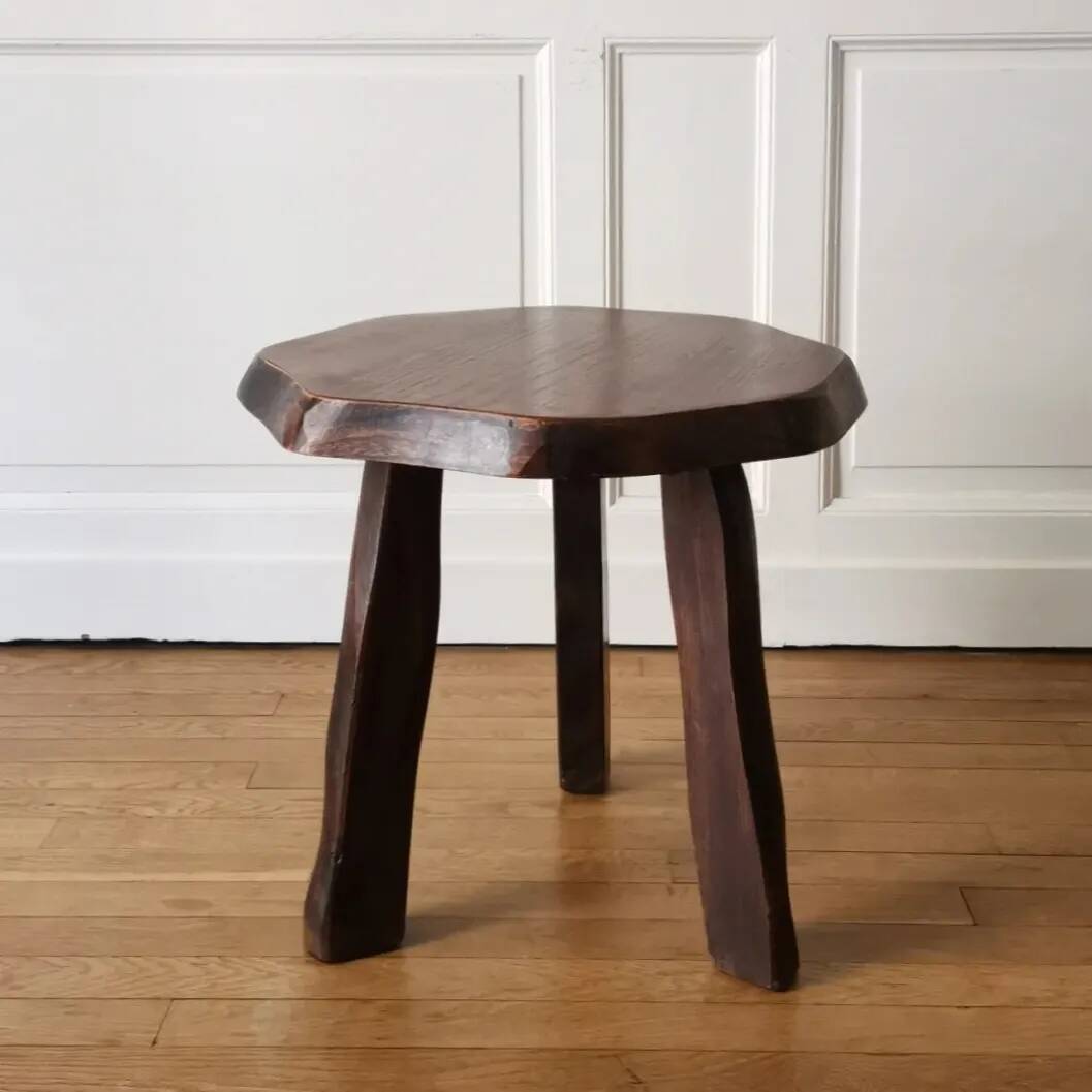 Brutalist side table in solid elm, 1950