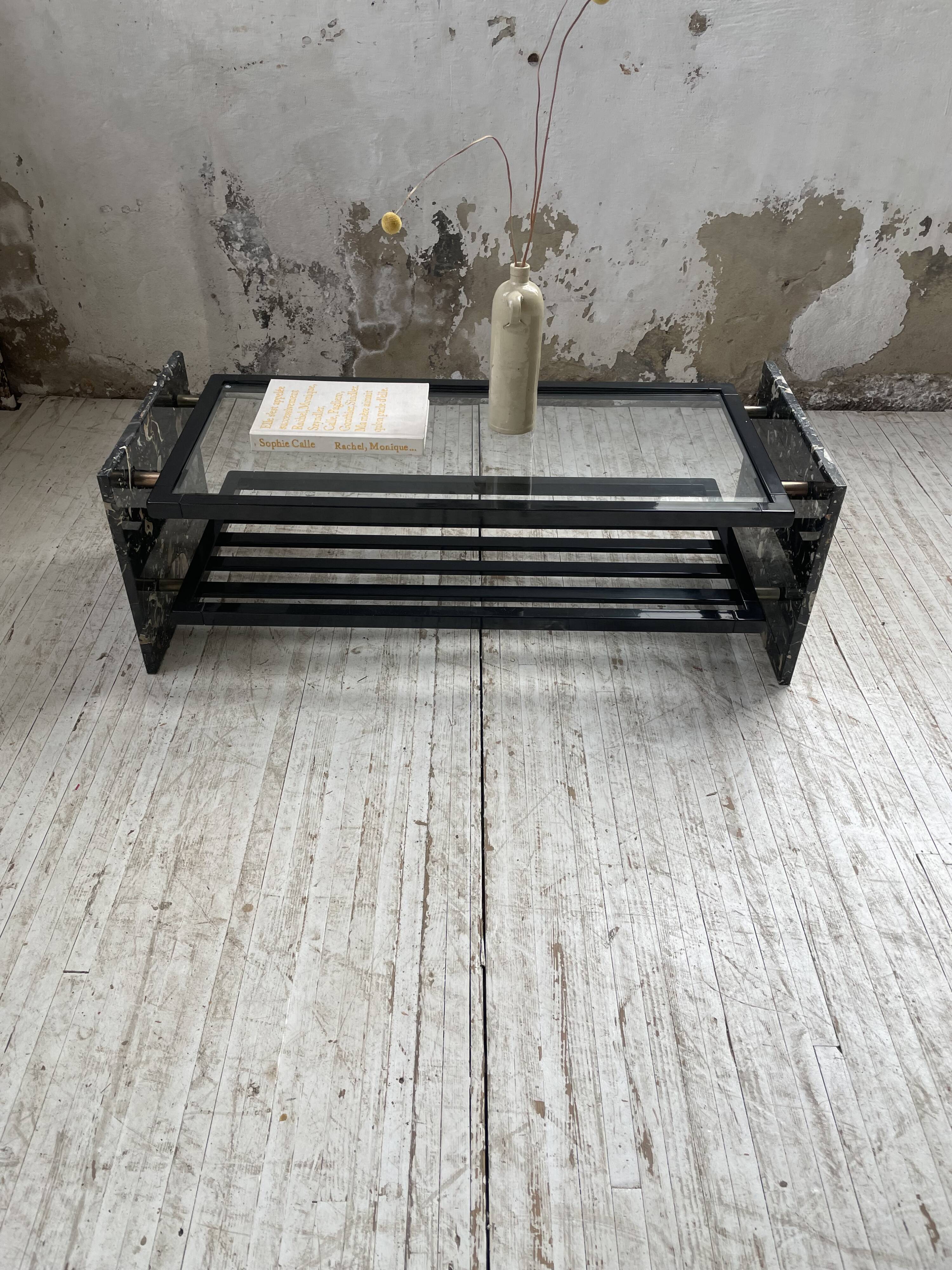 80s Italian marble and glass coffee table