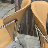 Set of 4 Linda armchairs by Arrben in camel leather with a chrome frame.