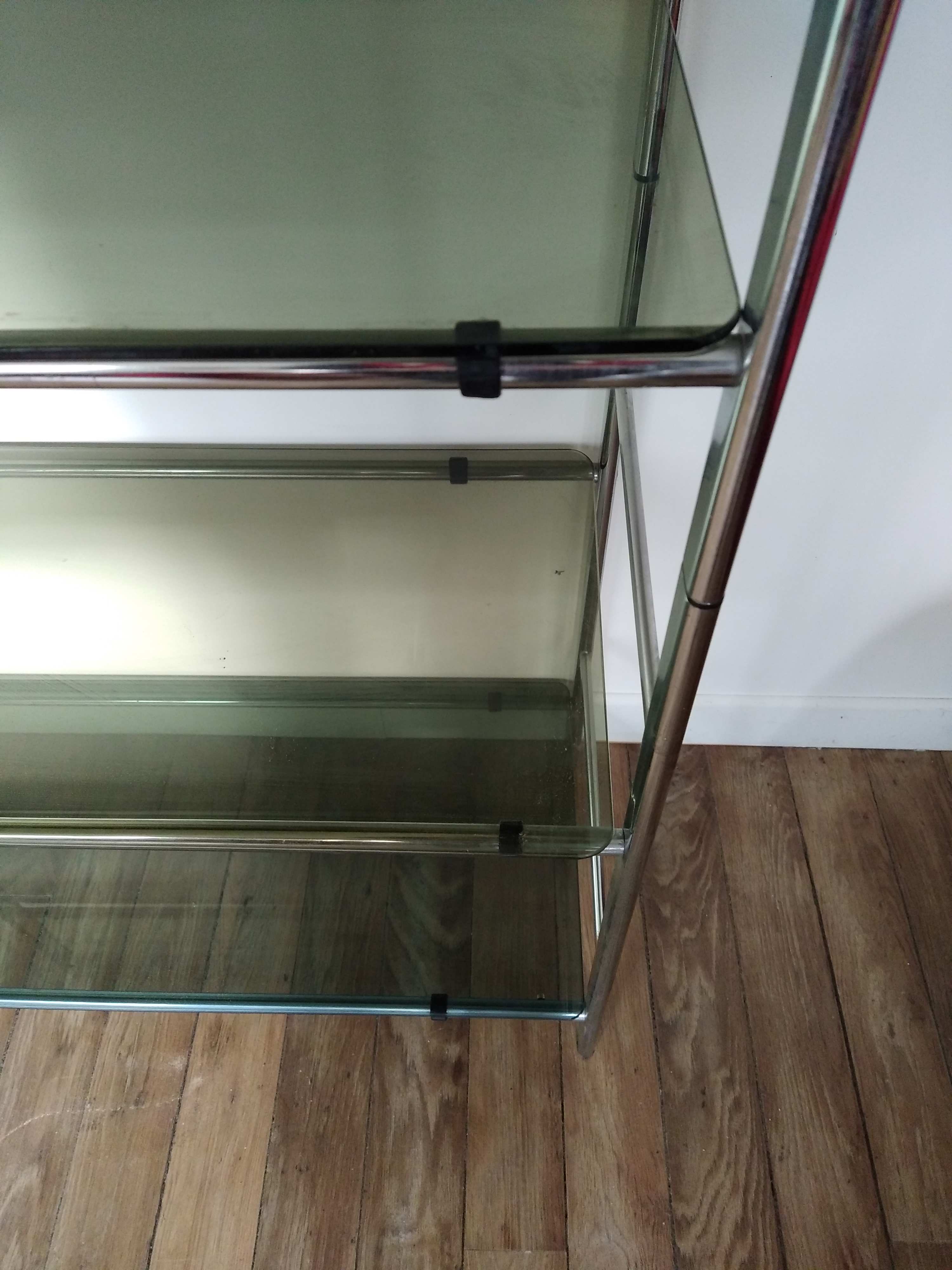 1973 Smoked Glass and Stainless Glass shelves