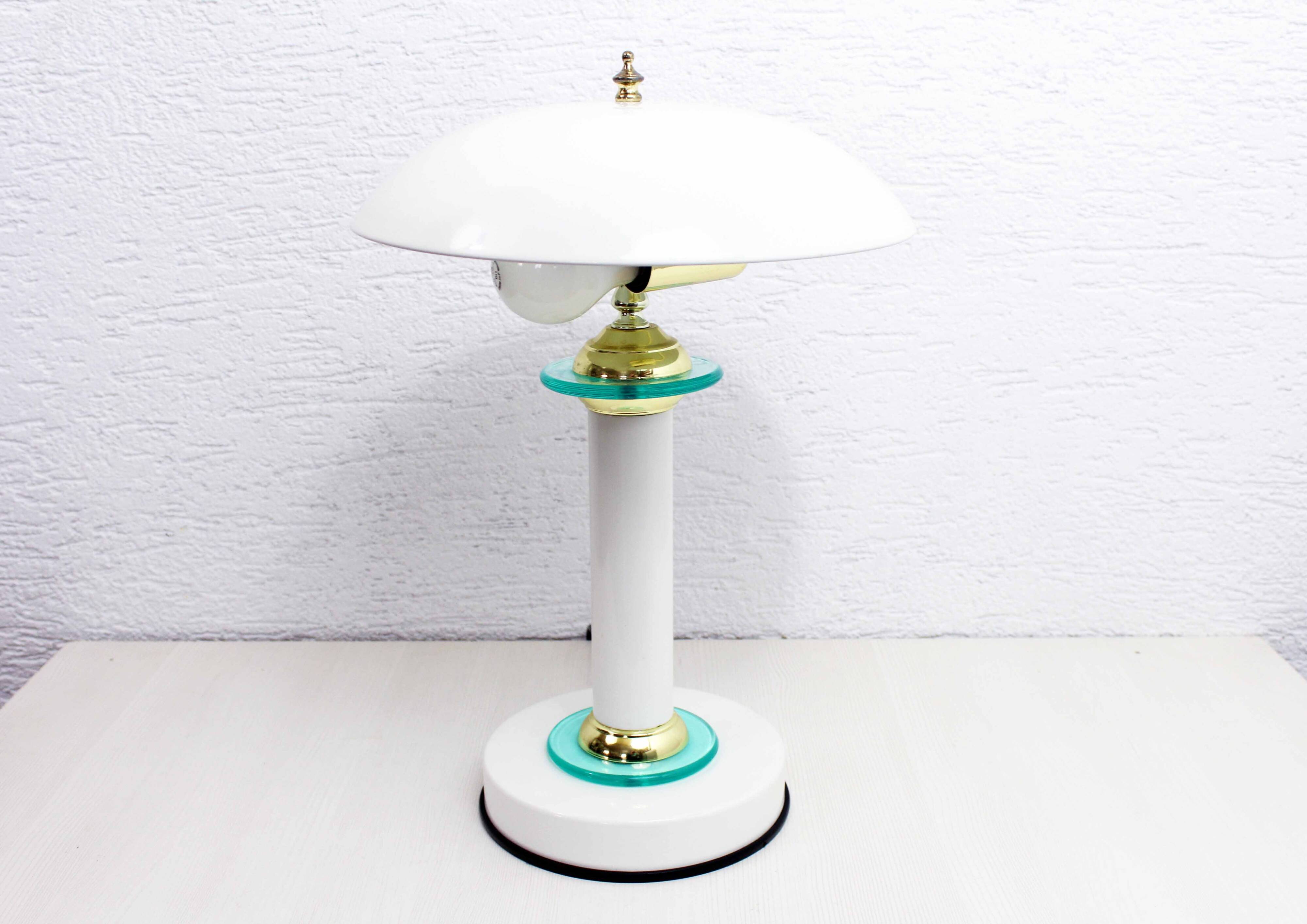 Lampe champignon en métal laqué blanc