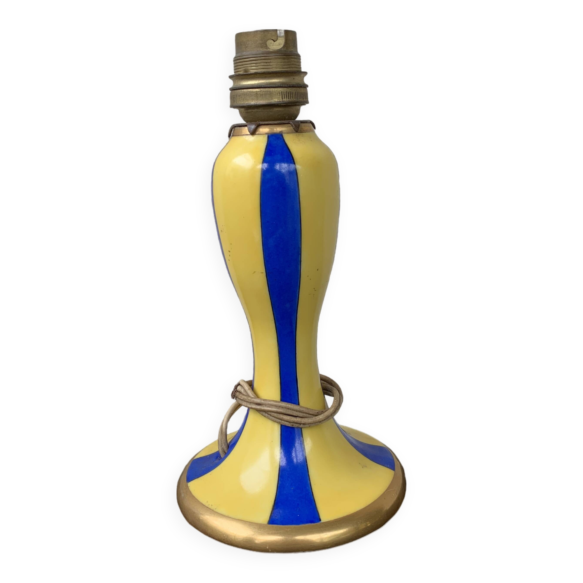Bougeoir art déco jaune et bleu limoges