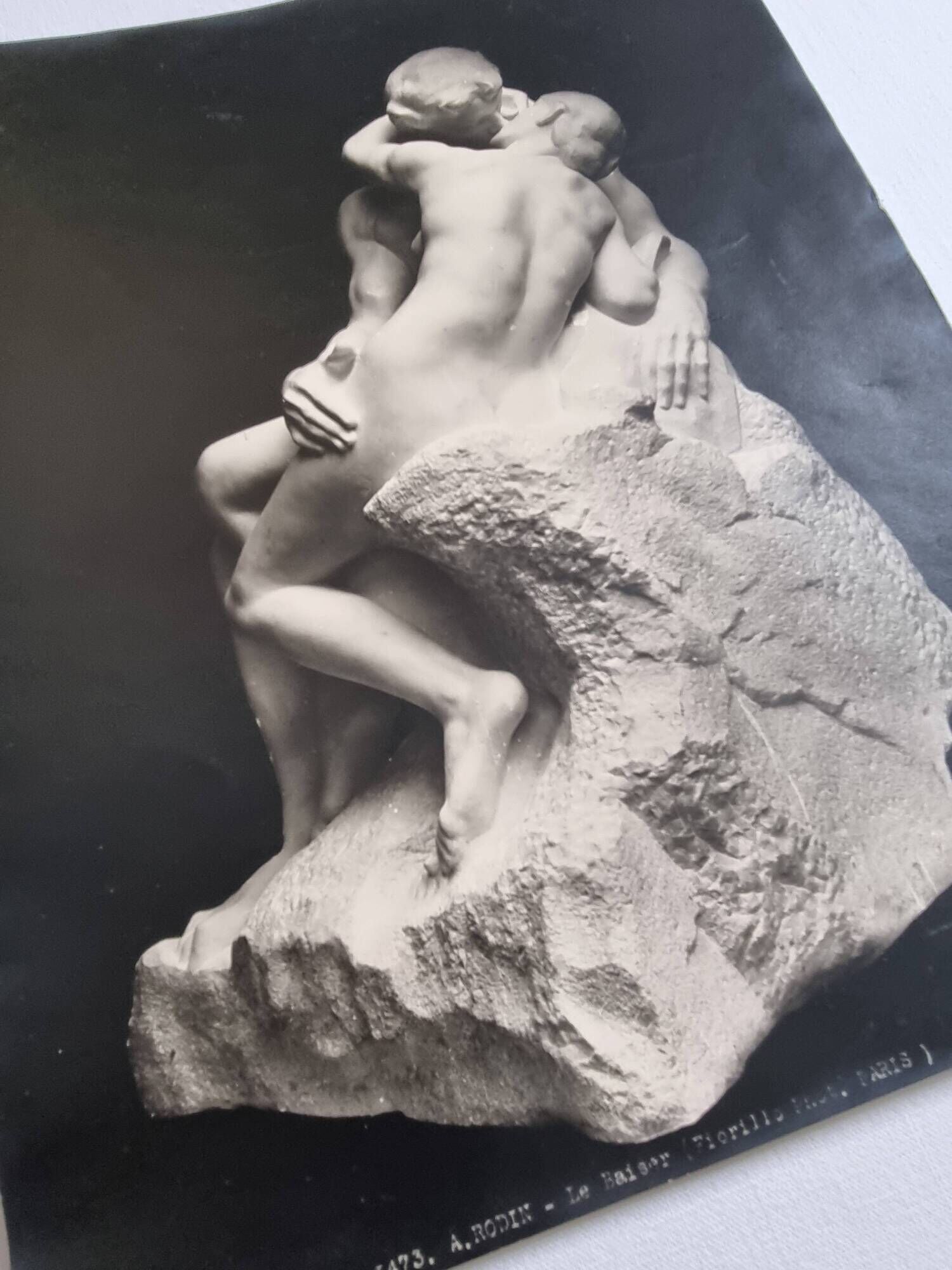 Old photograph by Eugène Fiorillo after Auguste Rodin, the kiss, silver print