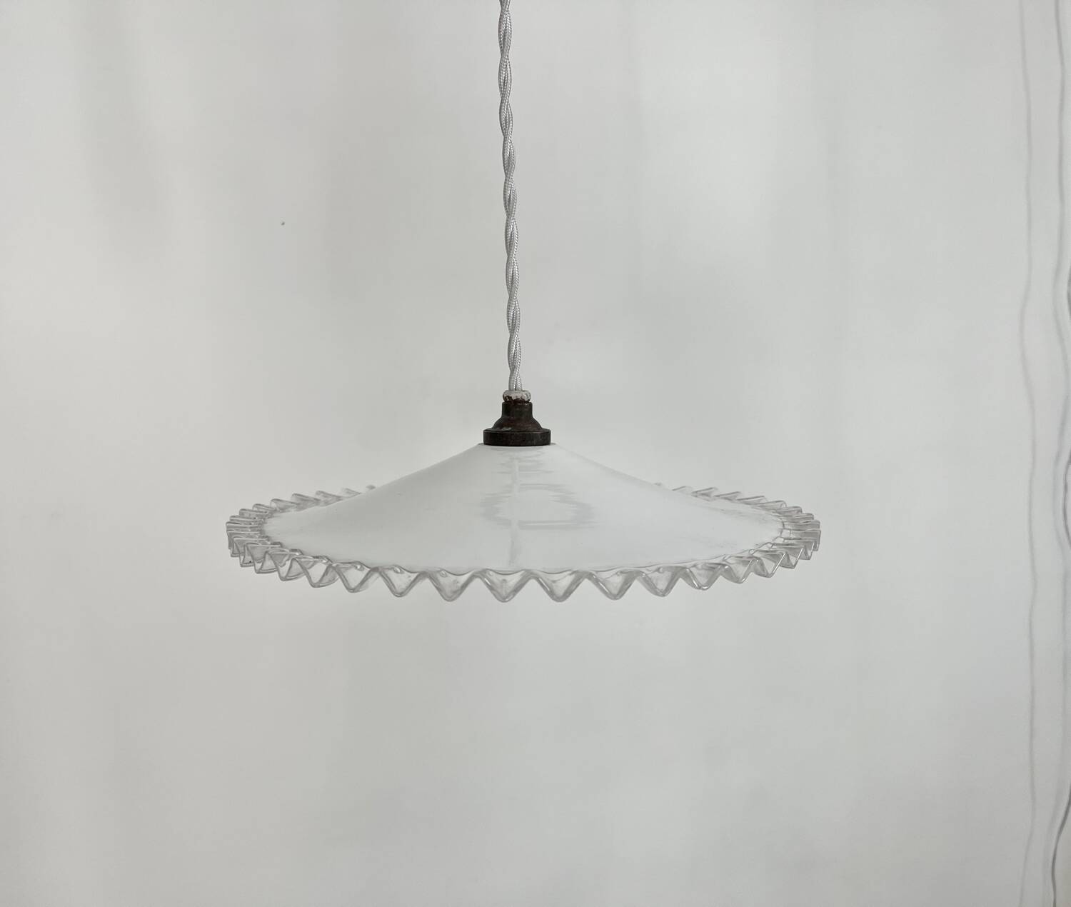 Pleated opaline pendant light