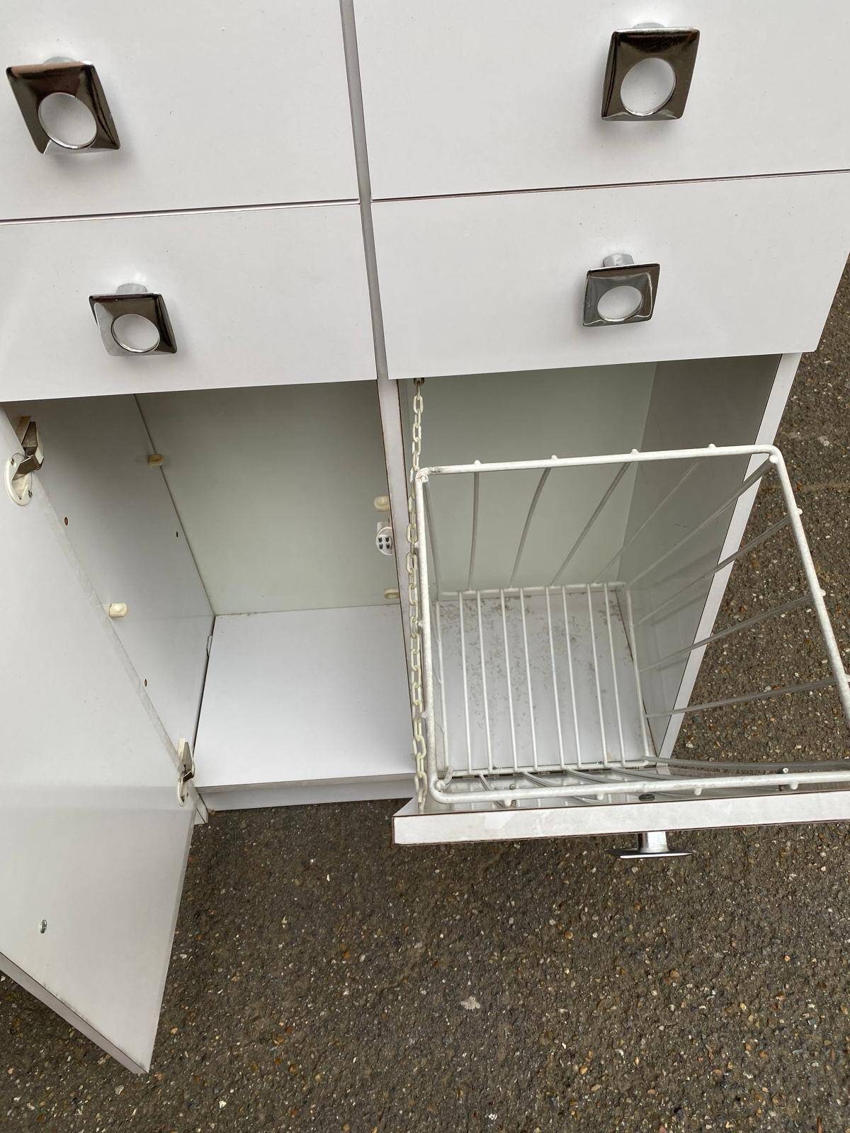 White bathroom storage cabinet from the 80s