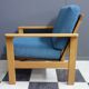 Blue fabric easy chair  in blonde wood frame 1960s