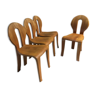 Chaises de salle à manger en bois des années 1980.