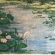 Ancient ESTAMPE of ASIA with Polychrome Decoration of Natural Landscape and Herons, XIXth