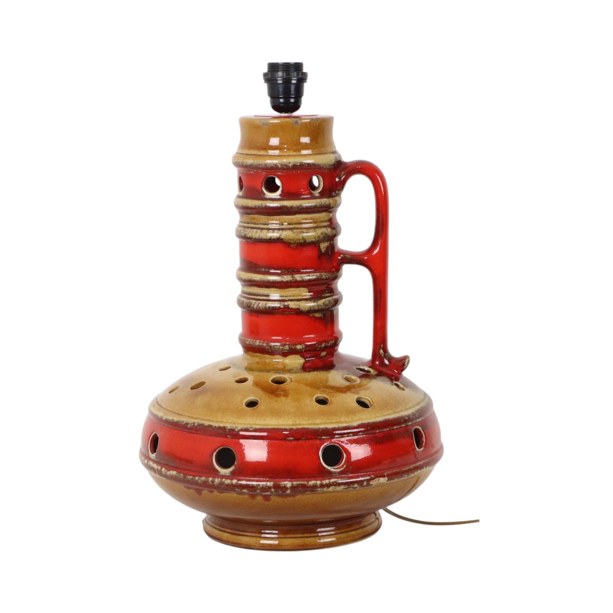 Large Red and Yellow Ceramic Lamp Base, Kil, Scandinavia, 51 cm