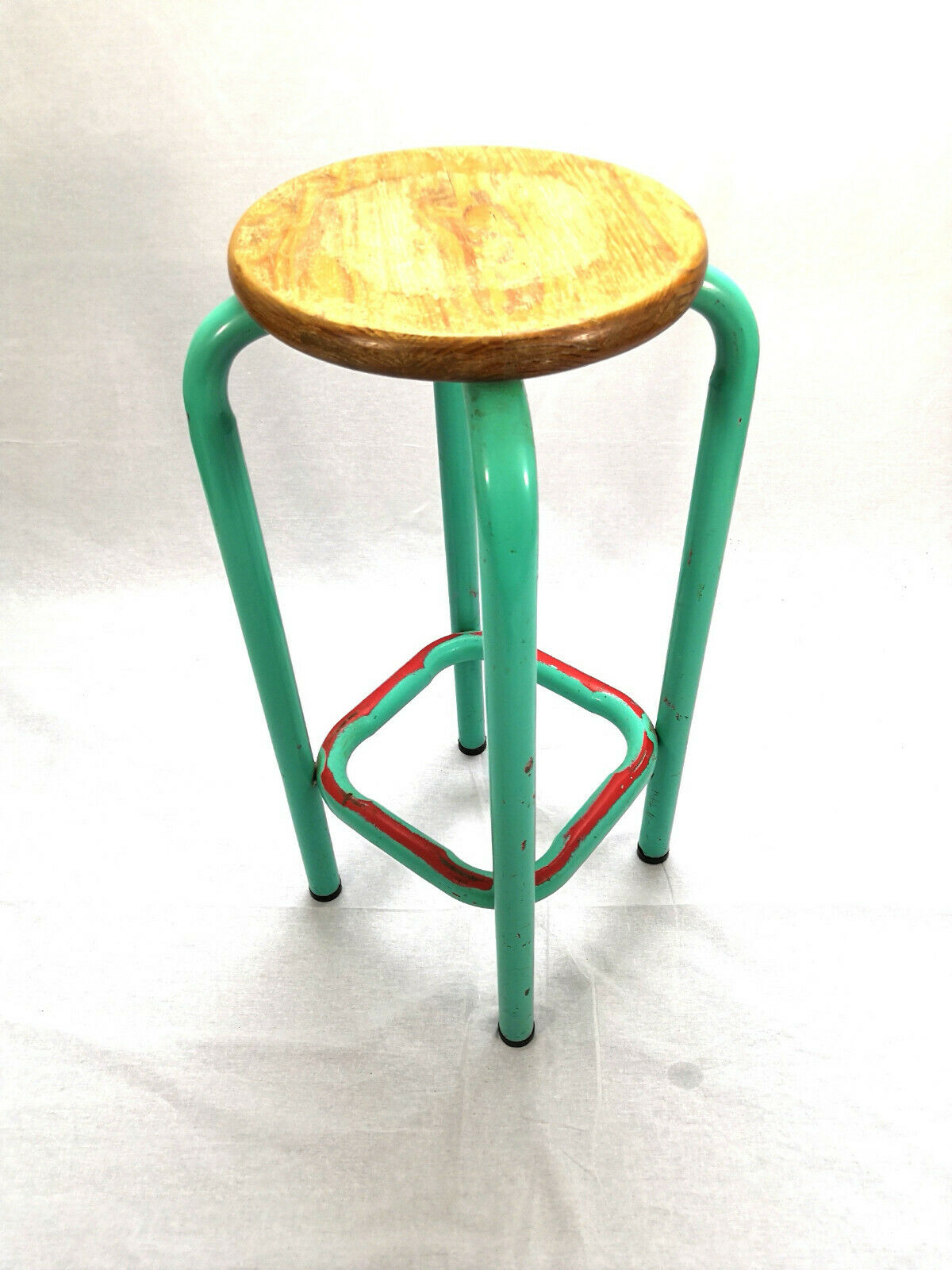 Tabouret haut d'atelier acier et bois
