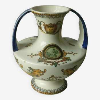 Gien earthenware vase with renaissance decor