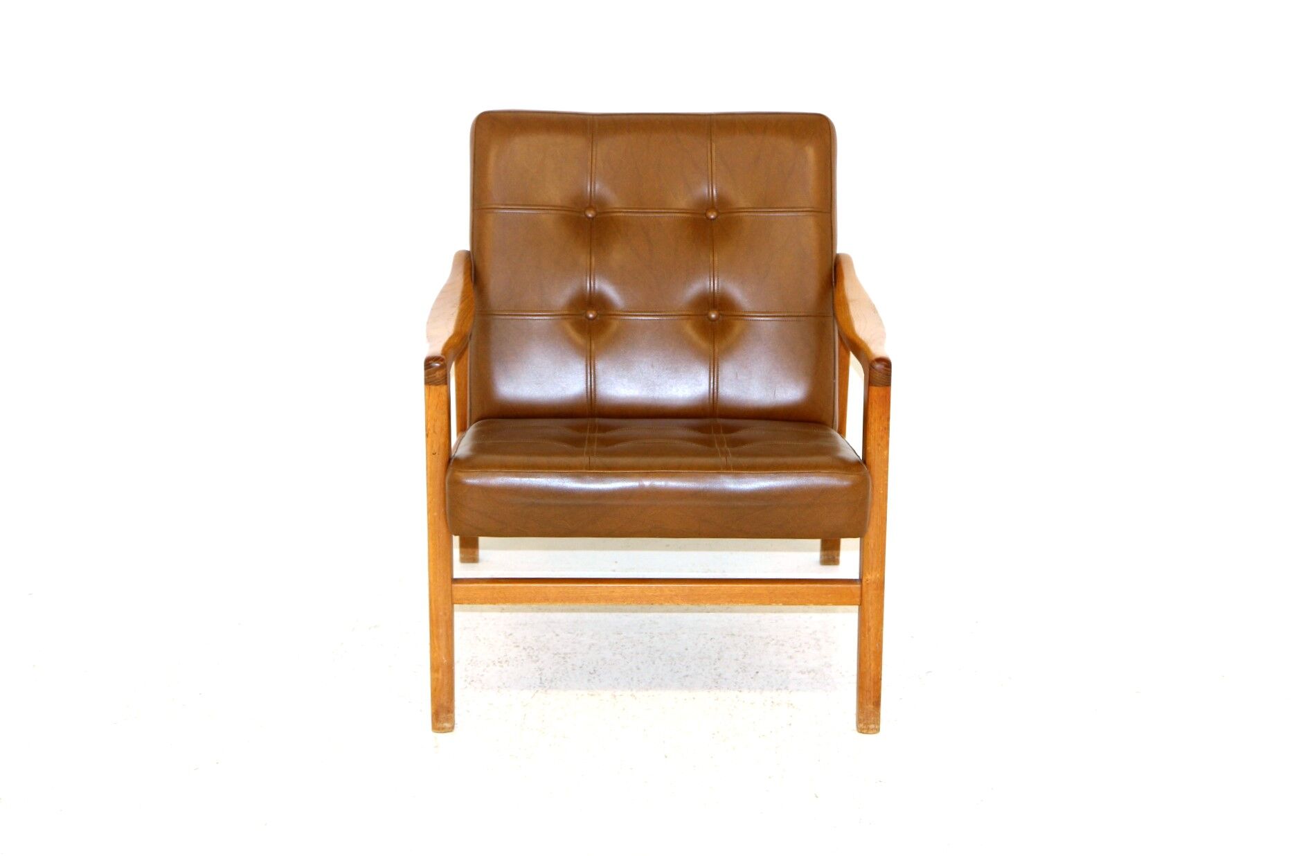 Teak and imitation leather armchair, Sweden, 1960