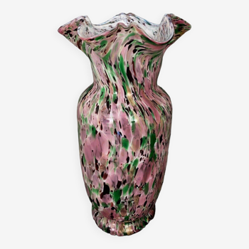 Blown glass vase on pink background Clichy 1900 large size