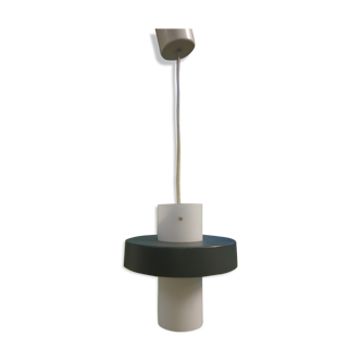 Vintage opaline and painted sheet metal hanging lamp