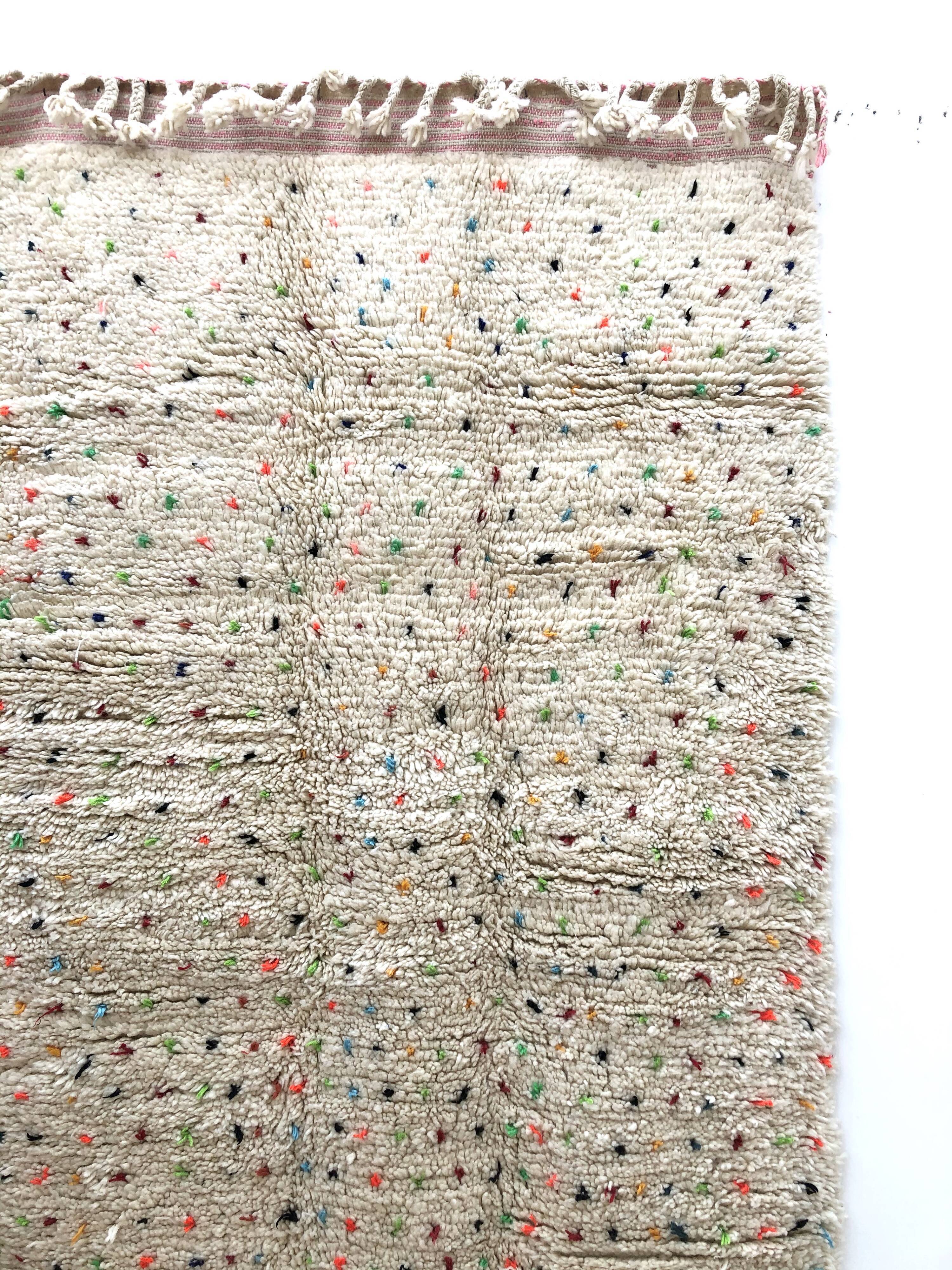 Moroccan Berber carpet Beni Ouarain ecru with colorful polka dots 2.47x1.55m