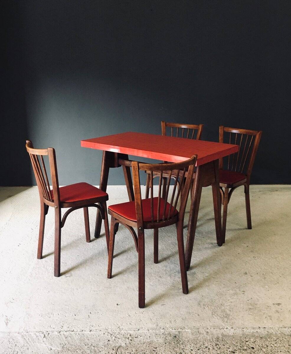 French Reconstruction Bistro Chairs from Baumann, 1950s, Set of 8