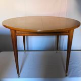 Round table with 2 extensions in light oak from the 1950s