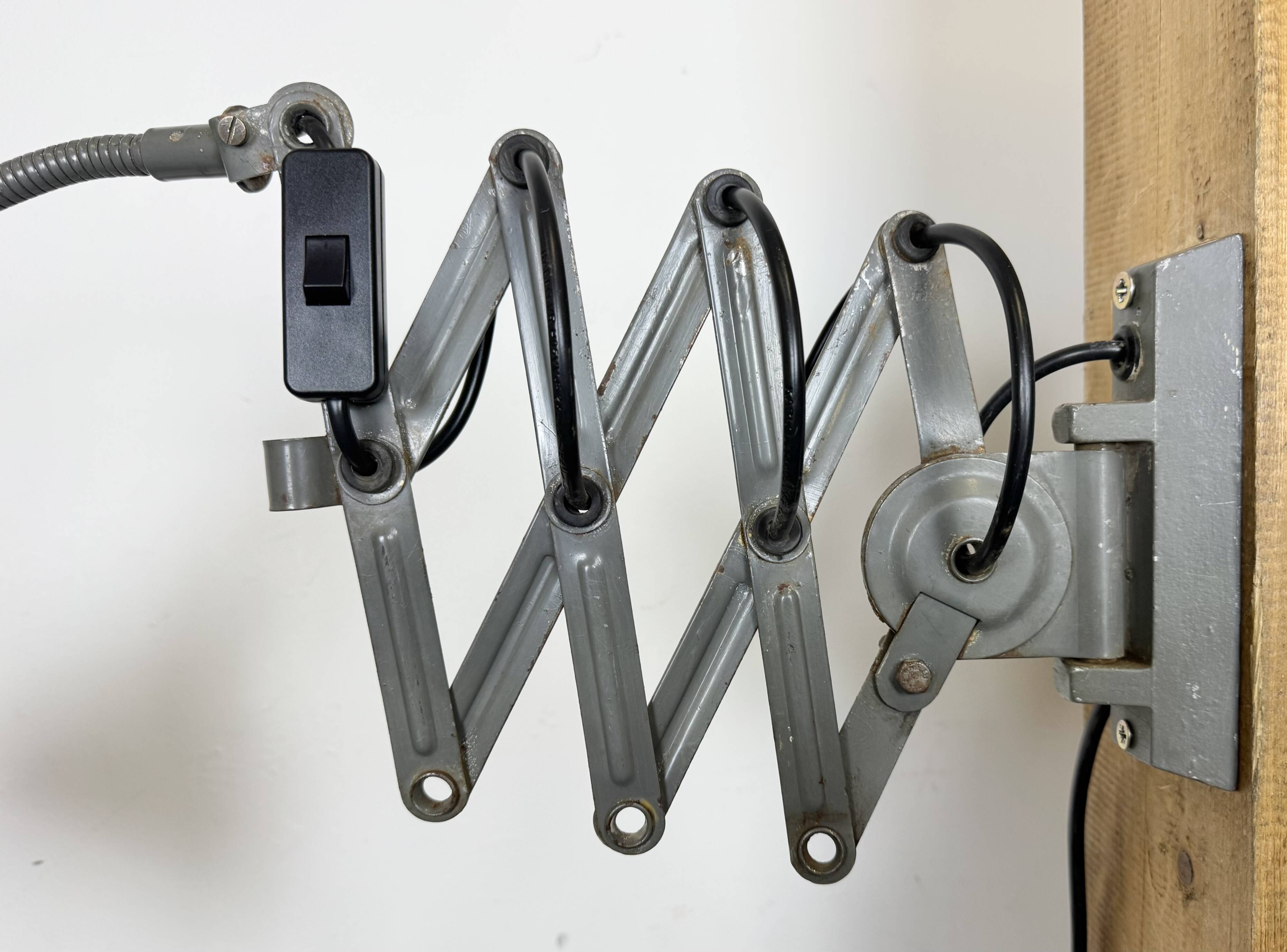 Grey Industrial Scissor Wall Lamp from Elektroinstala, 1960s