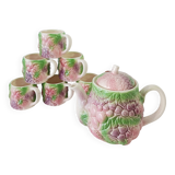 Set of 6 cups + teapot in slip
