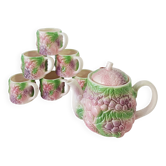 Lot de 6 tasses + théière en barbotine