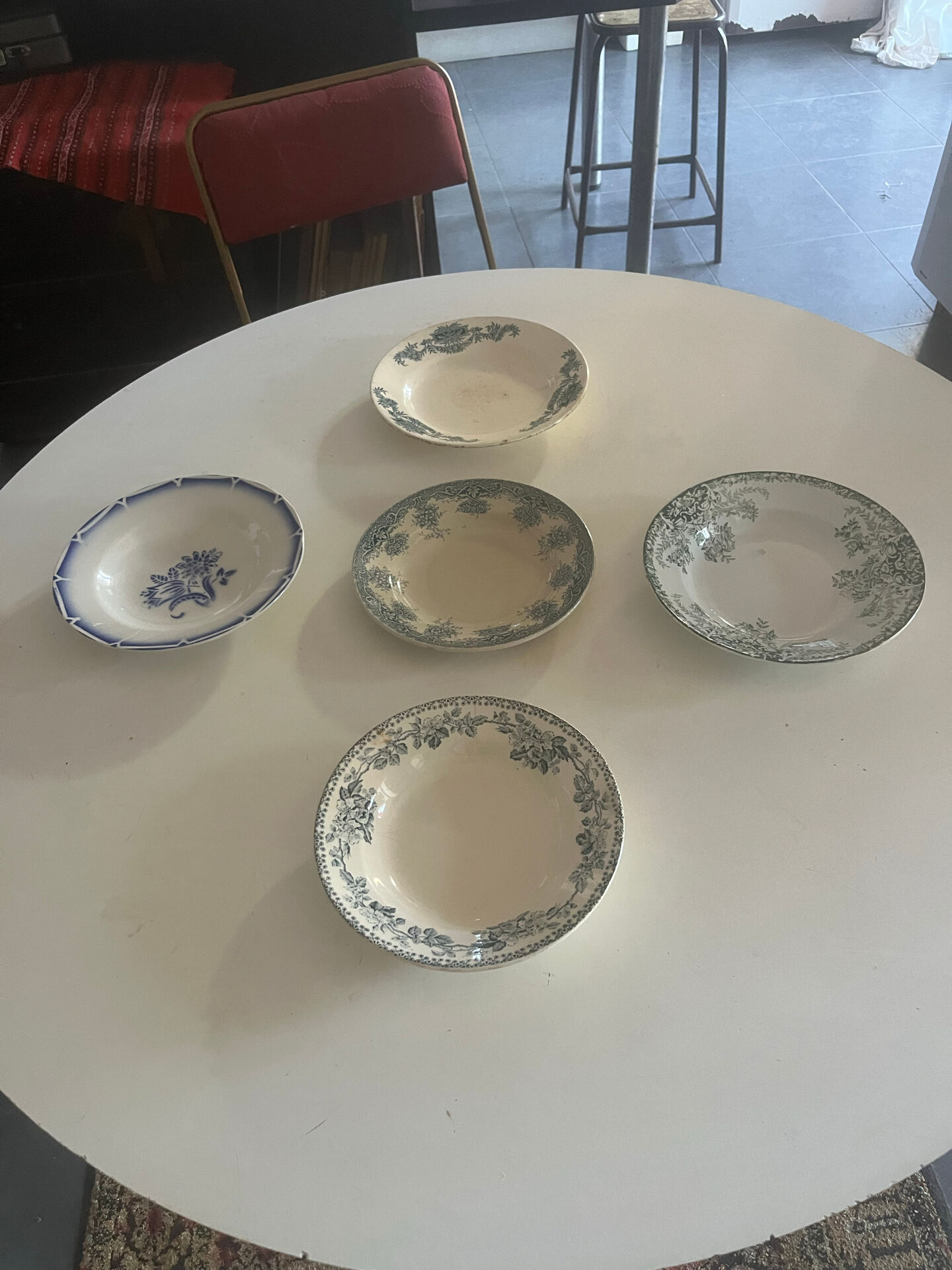Set of 5 antique ironstone plates