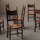Set of 6 Arts & Crafts chairs, solid wood and straw, circa 1900.