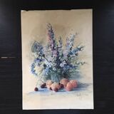 Painting bouquet of flowers and fruits