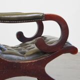 Green cow leather chesterfield armchair combined with wood