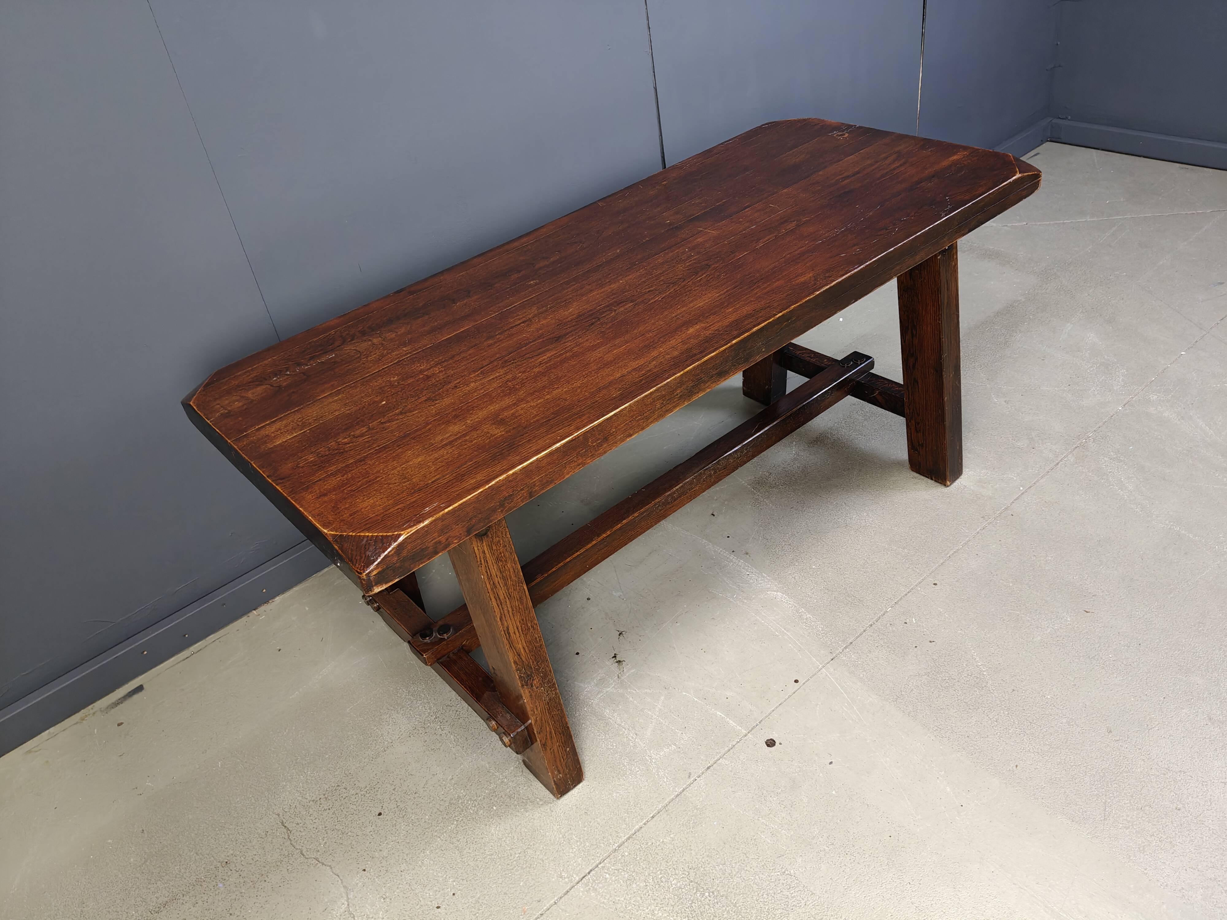 Solid wood brutalist dining table, 1960s