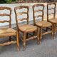 4 Louis XV chairs in solid blond oak and straw wood with shell sculptures