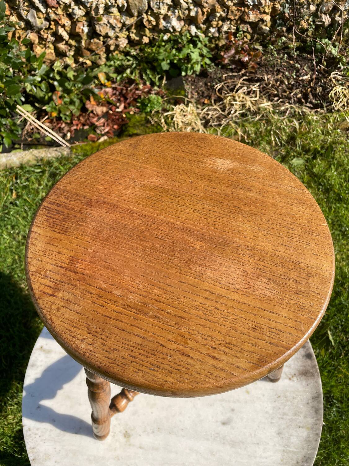 Antique oak tripod stool