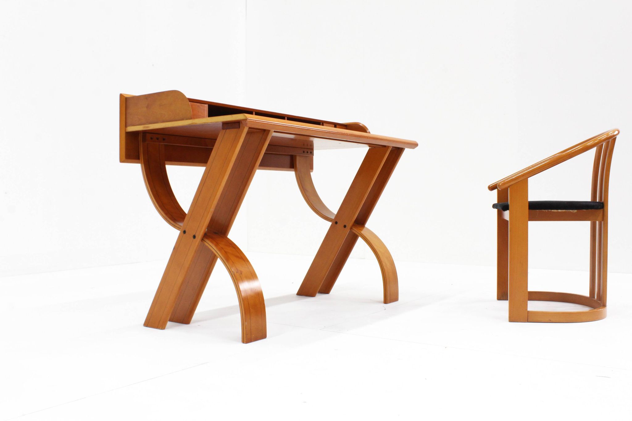 Vintage Italian wooden desk and chair 1970s