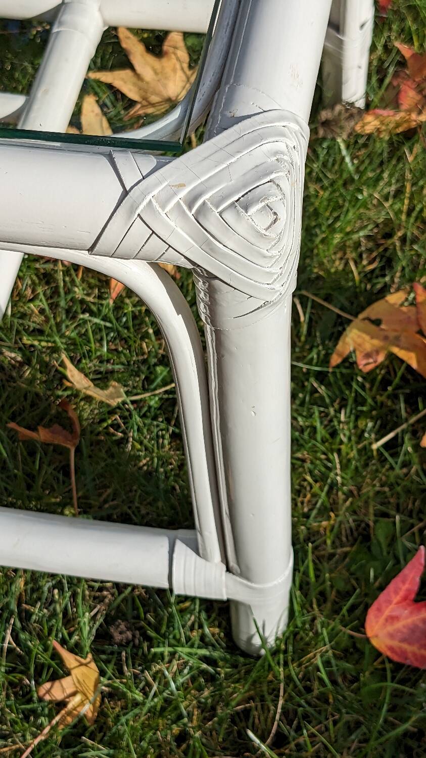 Vintage rattan and glass coffee table