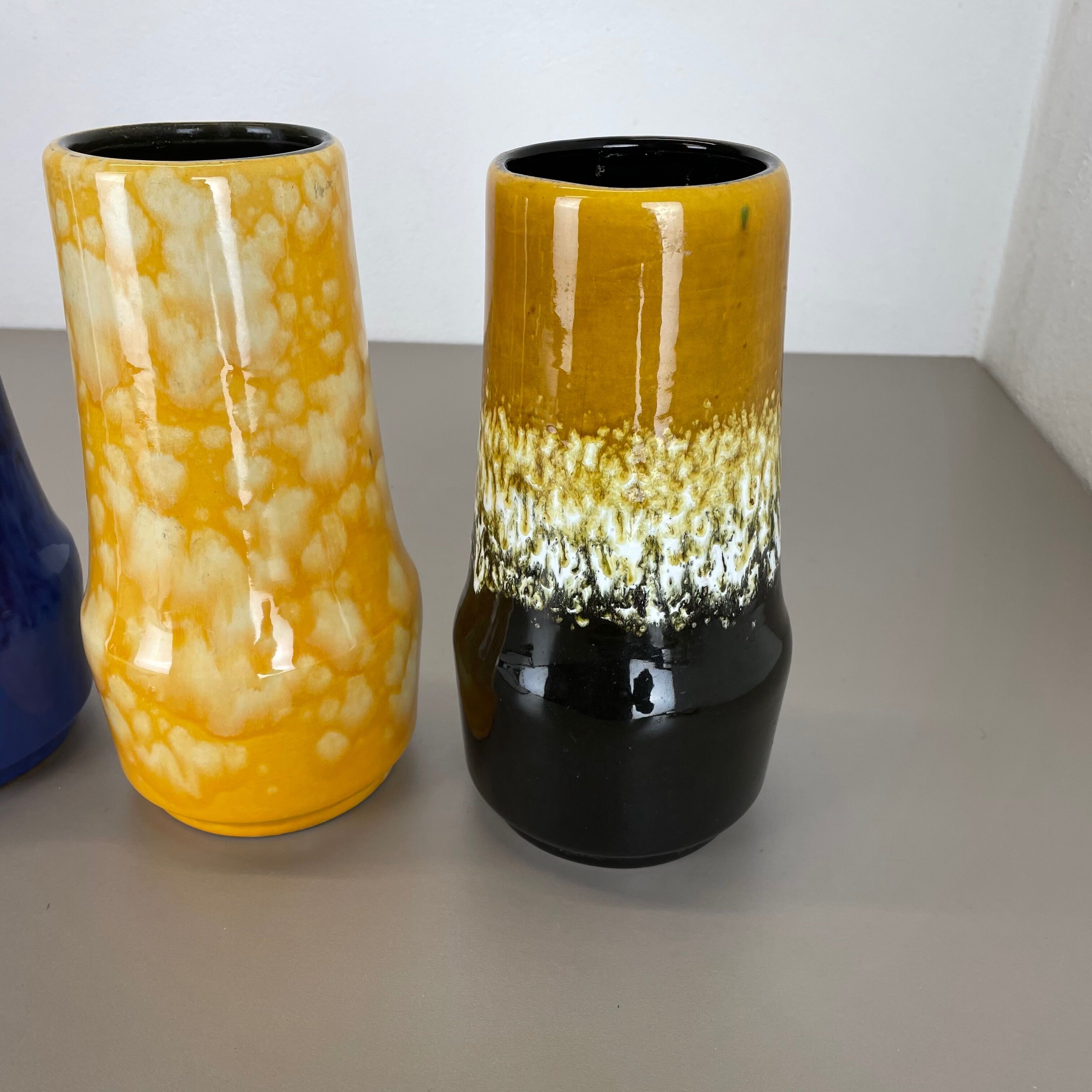 Set of Three Pottery Fat Lava "Supercolor" Vases Made by Scheurich Germany 1970s