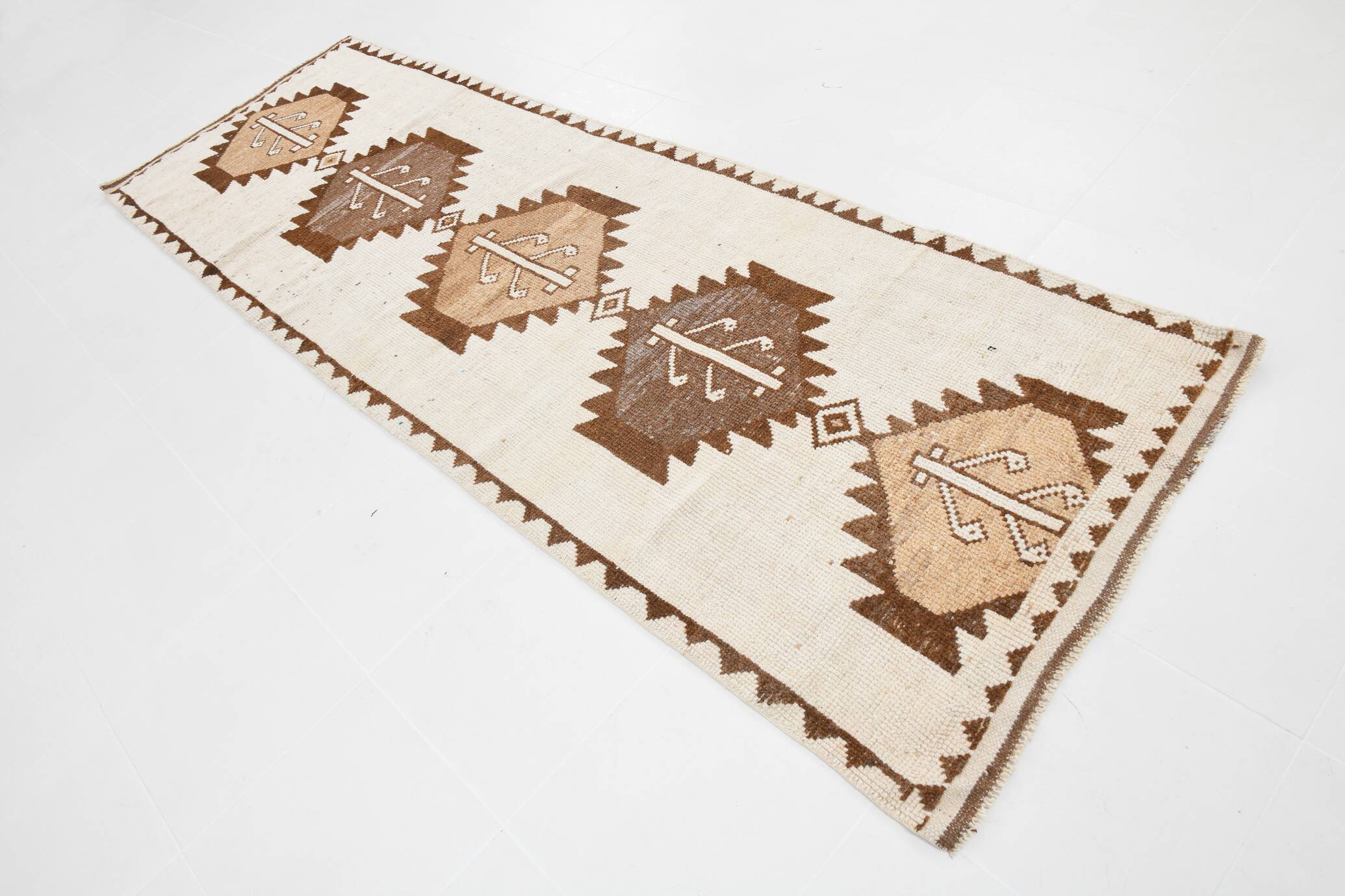 3x11 Brown Beige Persian Kilim Runner Rug, 107x333Cm