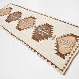 3x11 Brown Beige Persian Kilim Runner Rug, 107x333Cm