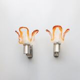 Ensemble de 2 appliques murales vintage Mazzega « Torche », années 1970, Italie.