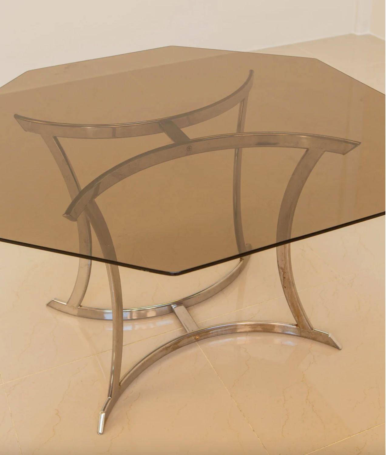 Italian octagonal metal dining table 70's