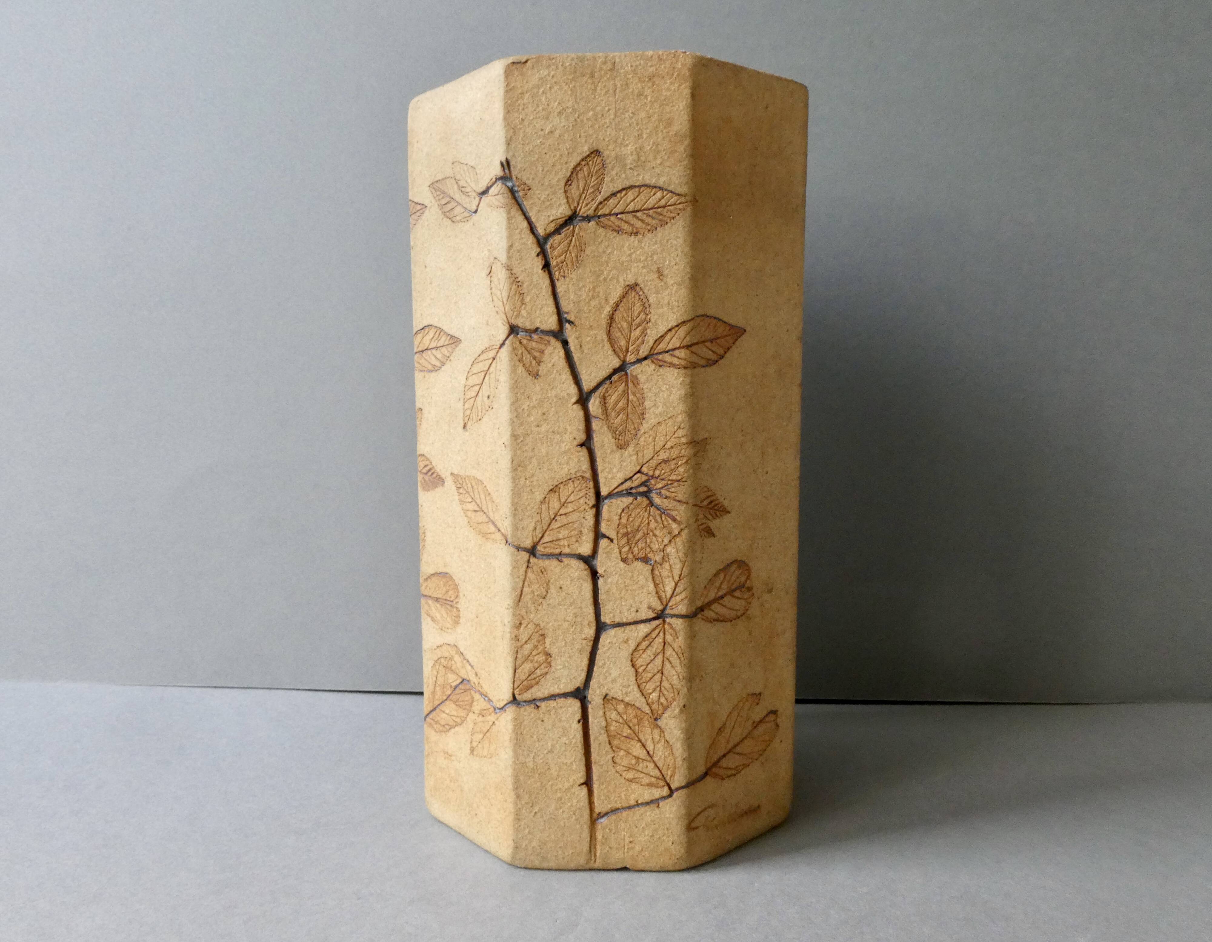 Octagonal vase by Raymonde Leduc, herbarium decoration, circa 1970