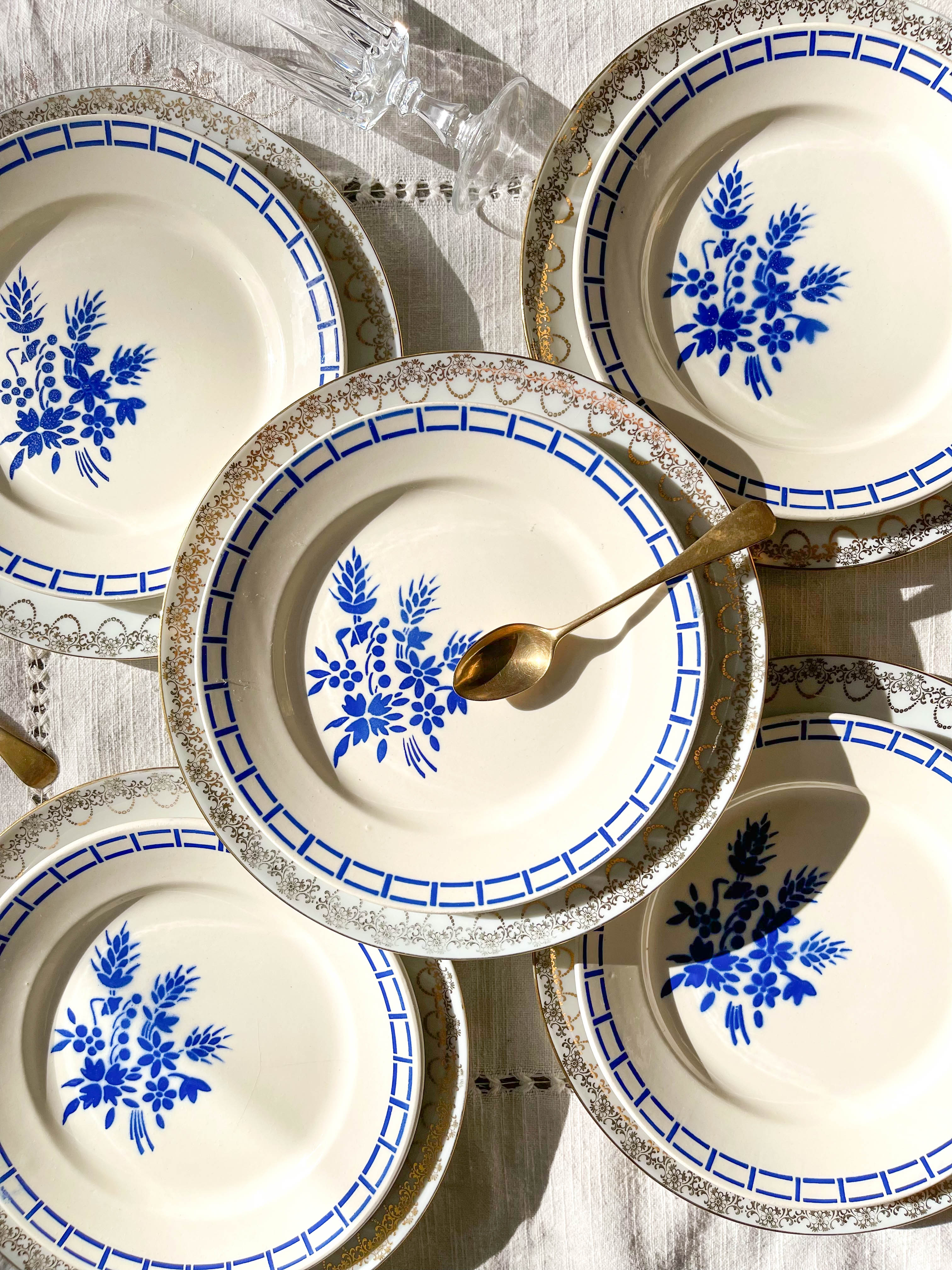 10 Mismatched Porcelain Plates ~ White Gold Porcelain Plates ~ LIMOGES Plates ~ Dishes