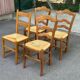 4 solid wood kitchen chairs with rush seats
