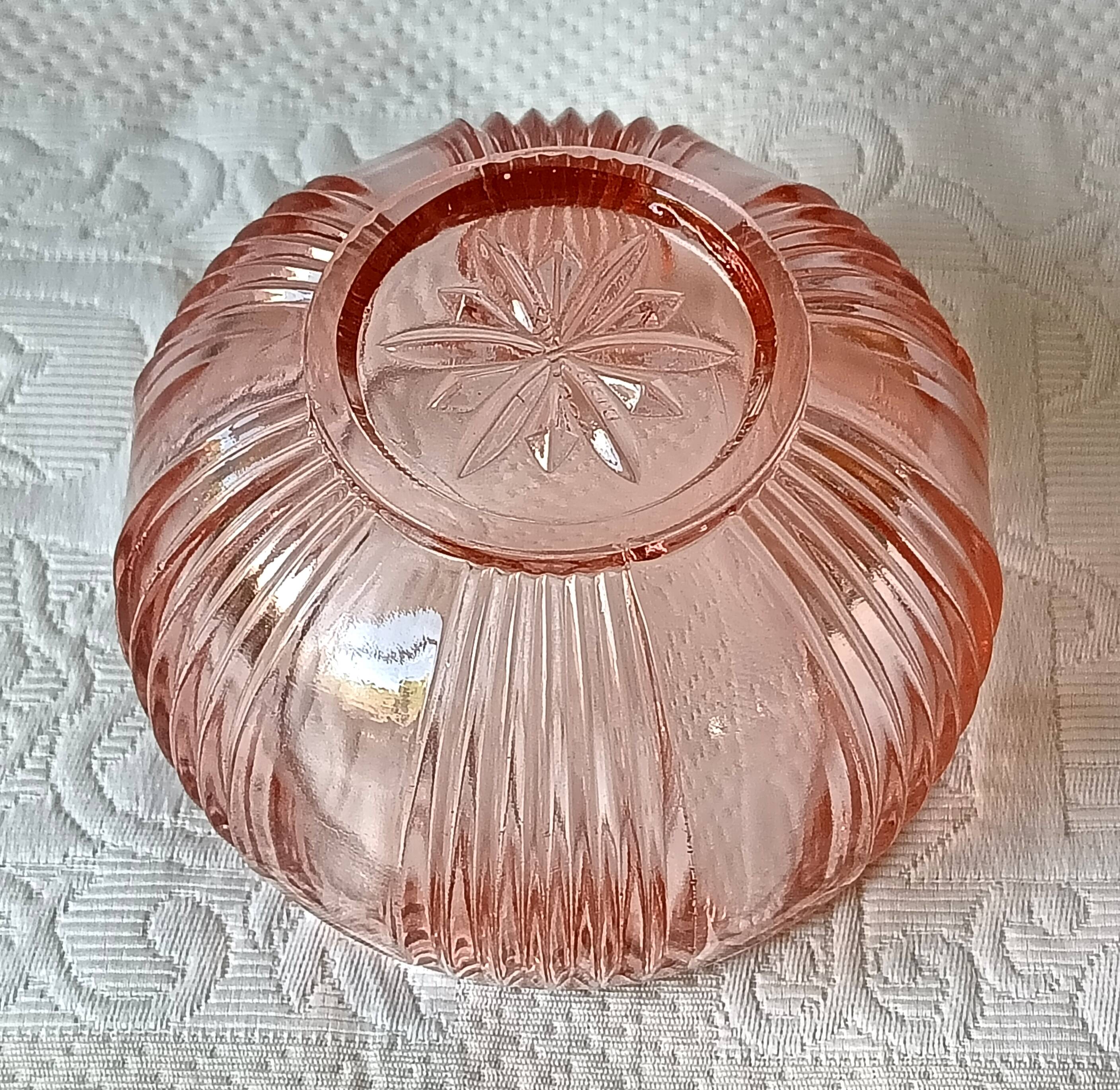 Bonbonnière en verre coloré rose, sucrier, boite à bijoux