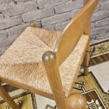 4 chaises en paille dans le style Charlotte Perriand 1970 vintage