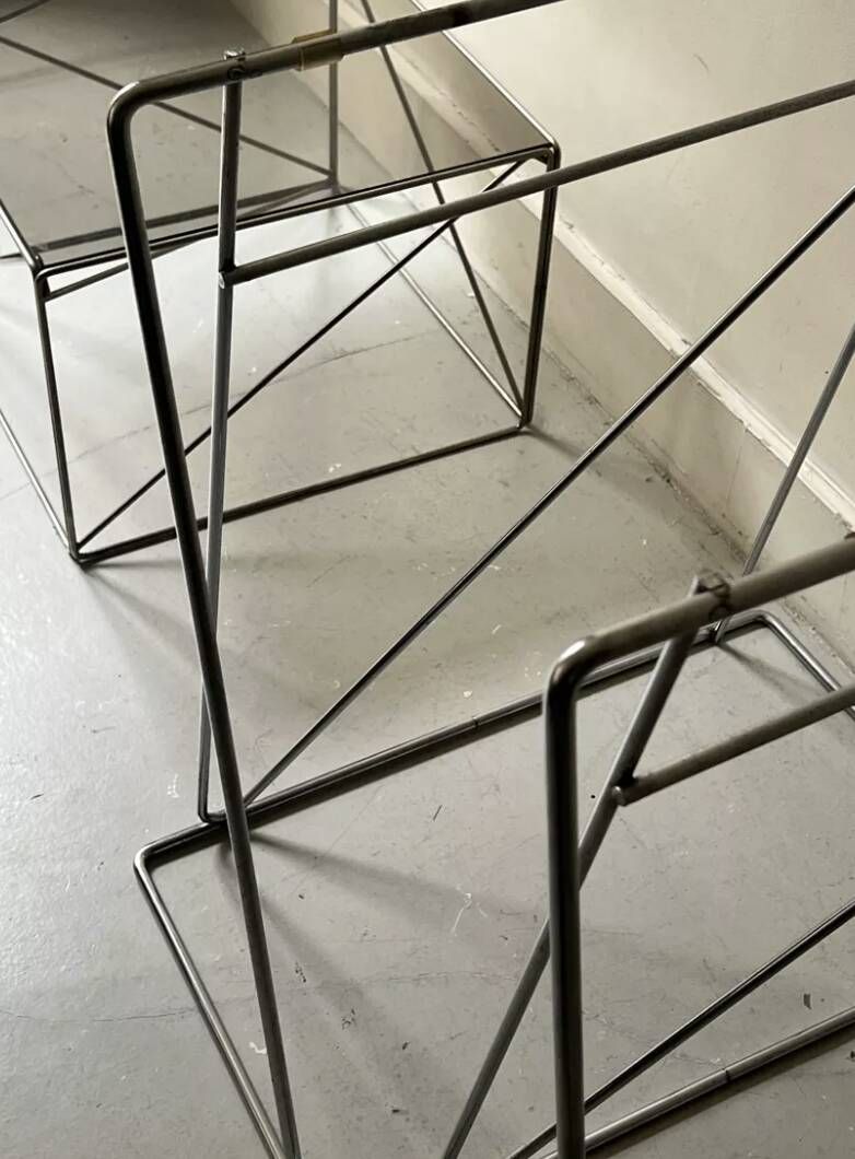 Large smoked glass and chrome metal desk, Sauze design 1970.