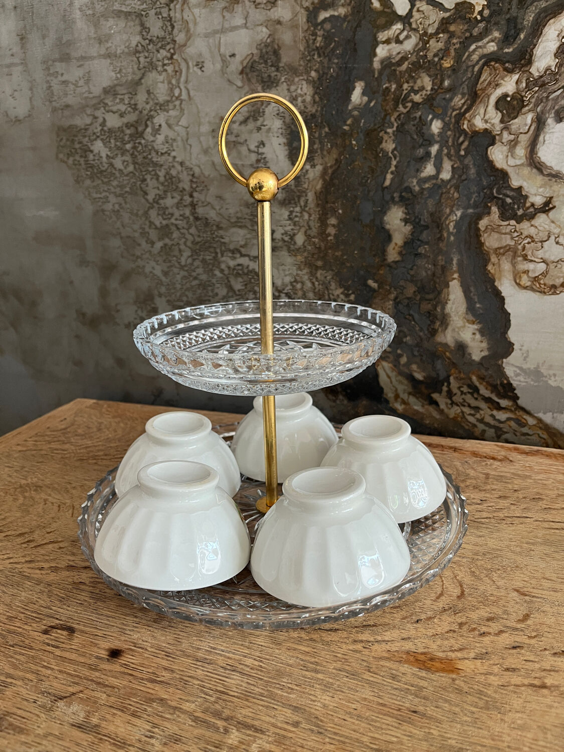 Glass and brass cake servant