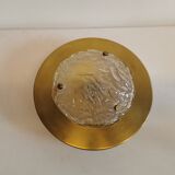 Wall/ceiling lamp, made in brass and white lacquered metal with frosted solid glass shade